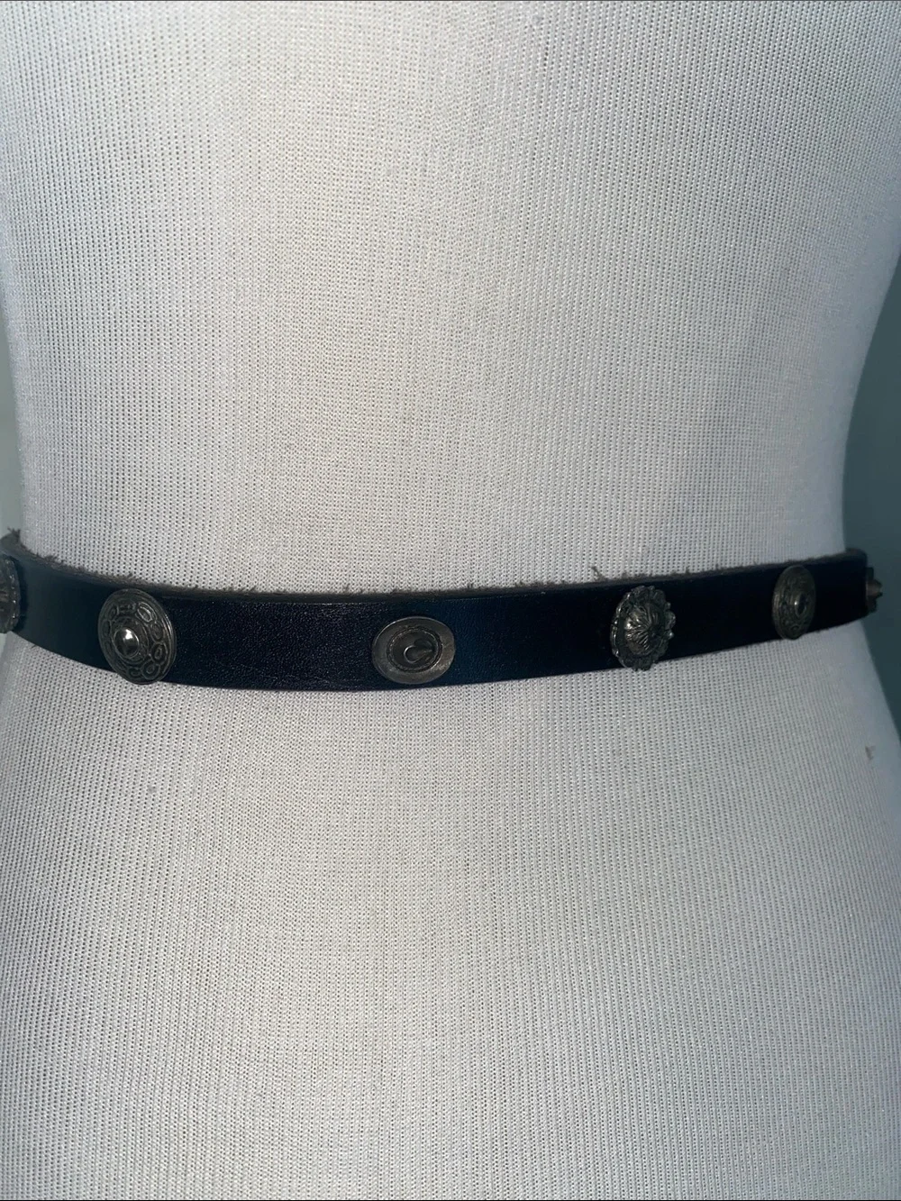 Vintage Black Leather Western Motif Belt Cowboy Hat Concho Small